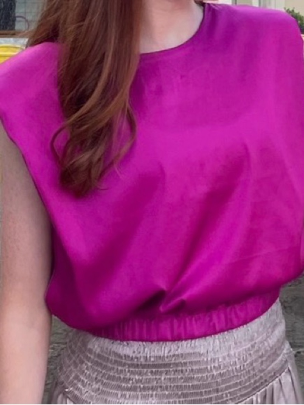 TLC Bright Magenta Satin Cap-Sleeve Blouse